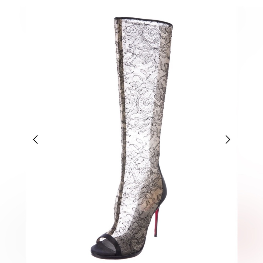 Christian Louboutin  Black Lace Knee-High Boots Sz 36